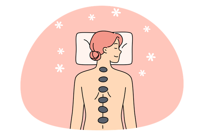 Young woman have stone massage in spa  Illustration