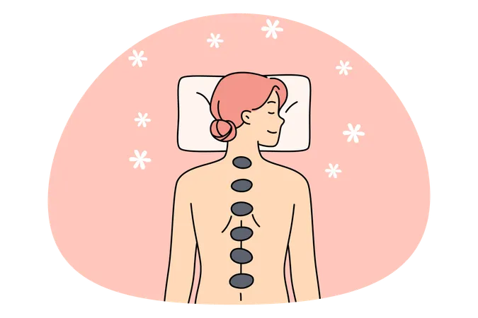 Young woman have stone massage in spa  Illustration