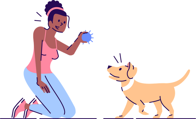 Young woman having fun with puppy  Illustration