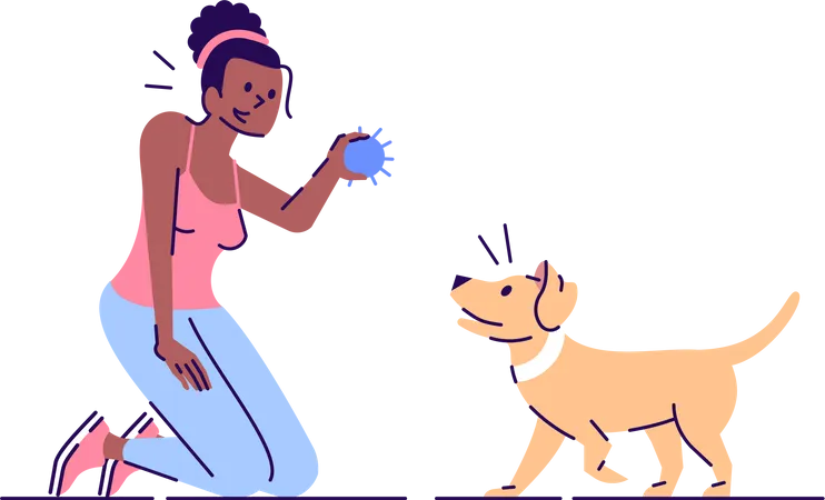 Young woman having fun with puppy Illustration
