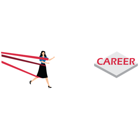 Young woman having struggle with career obstacle  Illustration