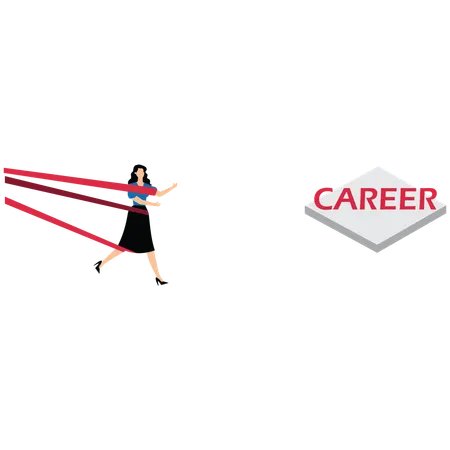 Young woman having struggle with career obstacle  Illustration