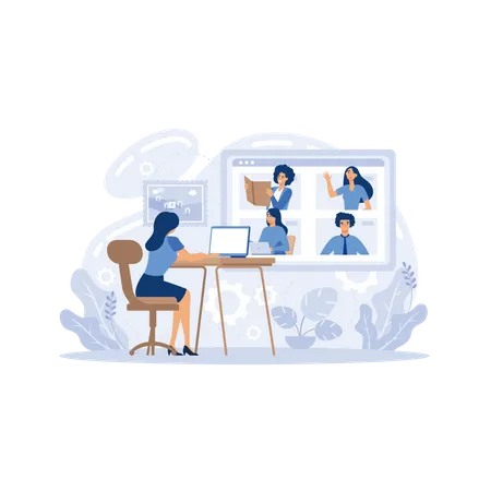 Young woman having videoconference with colleagues  Illustration