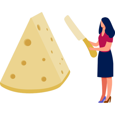 Young woman holding a knife to cut cheese  Illustration