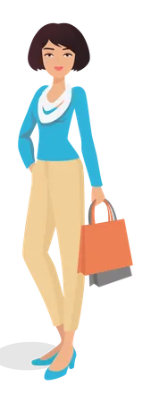 Young woman holding bags  Illustration