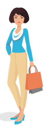 Young woman holding bags  Illustration