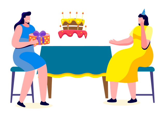 Young woman holding birthday gift for her friend  Illustration