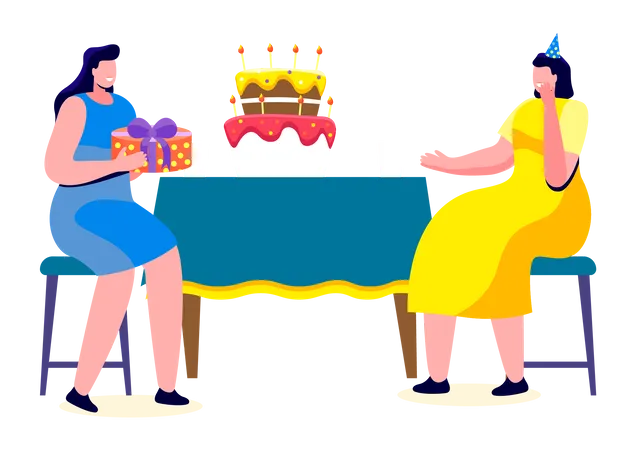 Young woman holding birthday gift for her friend  Illustration