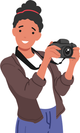 Young Woman Holding Camera  Illustration