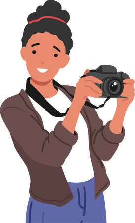 Young Woman Holding Camera  Illustration