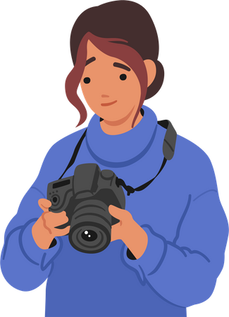 Young Woman Holding Camera  일러스트레이션