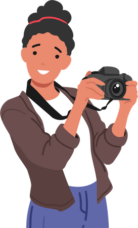 Young Woman Holding Camera  일러스트레이션