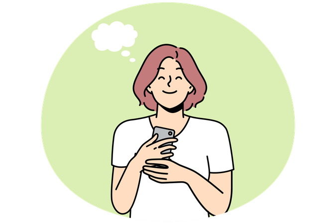 Young woman holding cellphone excited with good message  Illustration