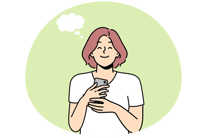 Young woman holding cellphone excited with good message  Illustration