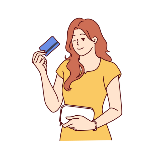 Young woman holding credit card  Illustration
