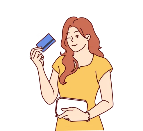 Young woman holding credit card  Illustration