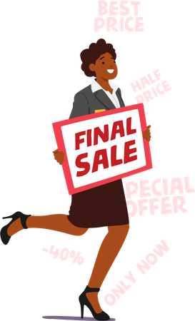 Young woman holding final sale board  Illustration