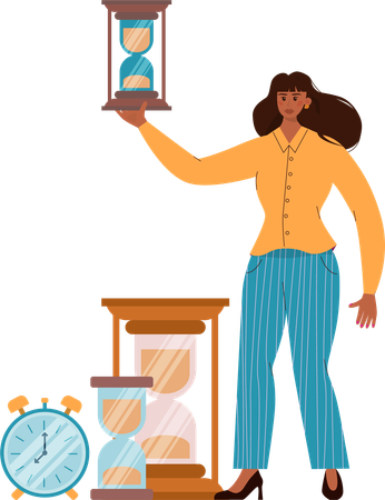Young woman holding hourglass  Illustration