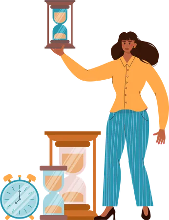 Young woman holding hourglass  イラスト