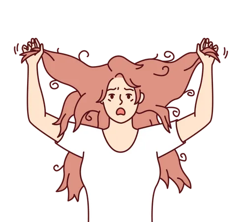 Young woman holding messy hair  Illustration