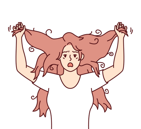 Young woman holding messy hair  イラスト