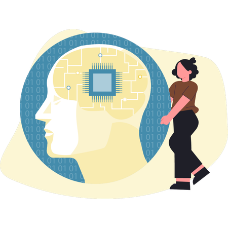 Young woman holding mind coding  Illustration