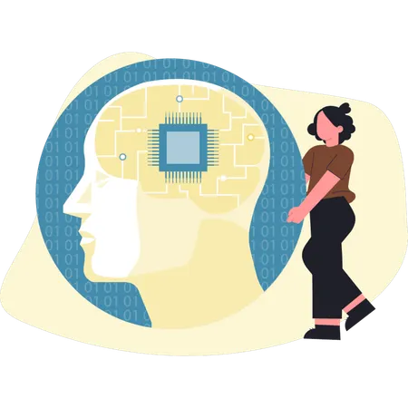 Young woman holding mind coding  Illustration