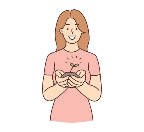 Young woman holding plant  Illustration