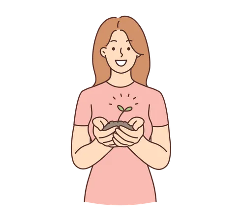 Young woman holding plant  Illustration