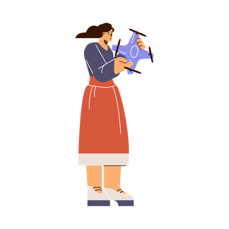 Young woman holding quadcopter  Illustration