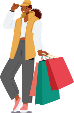 Young Woman Holding shopping Bags  Illustration