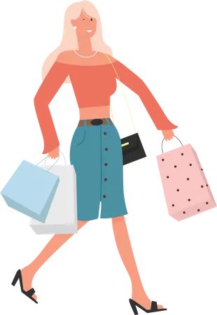 Young woman holding shopping bags  イラスト