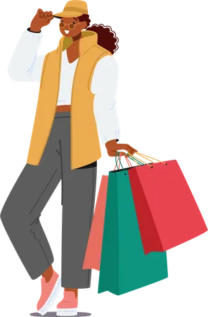 Young Woman Holding shopping Bags  Illustration