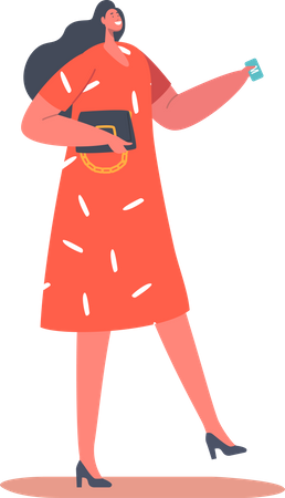 Young Woman Holding Subway Ticket in Hand  Illustration