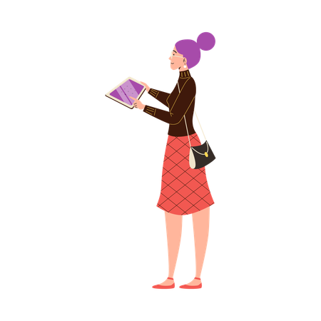 Young woman holding tablet using 5g technology for education  Illustration