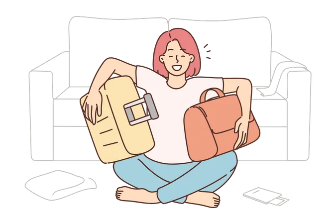 Young woman holding travel bag  Illustration