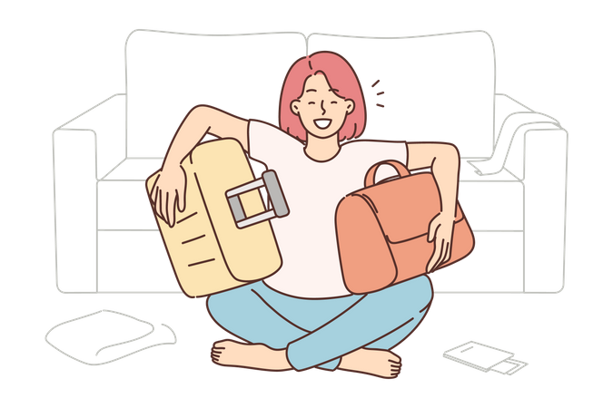 Young woman holding travel bag  Illustration