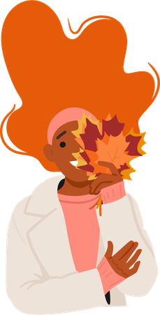 Young woman holding vibrant autumn leaves  Illustration