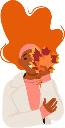 Young woman holding vibrant autumn leaves  Illustration