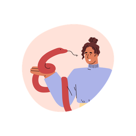 Young woman holds an red snake  Illustration