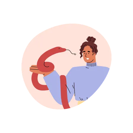 Young woman holds an red snake  Illustration