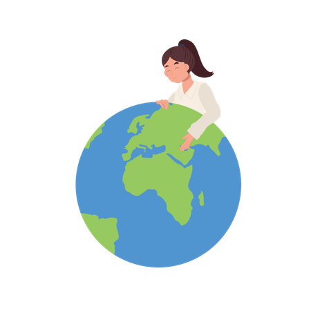 Young woman hugging Earth globe with care and love  Illustration