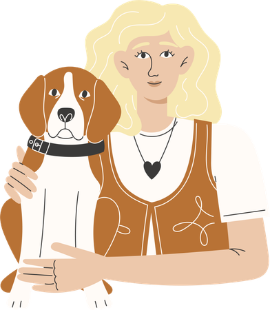 Young Woman Hugging Her Beagle Dog for National Dog Day Greeting Card  Illustration
