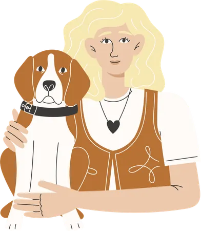Young Woman Hugging Her Beagle Dog for National Dog Day Greeting Card  Illustration