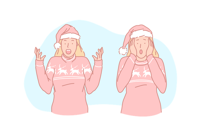 Young woman in christmas clothes  イラスト