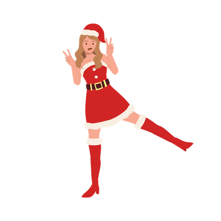 Young Woman in Santa Claus Costume and giving pose  일러스트레이션