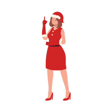 Young Woman in Santa Claus Costume and pointing up  Illustration