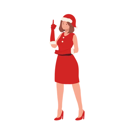 Young Woman in Santa Claus Costume and pointing up  Illustration