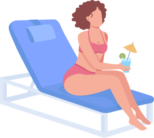 Young woman in swimsuit with cocktail Illustration