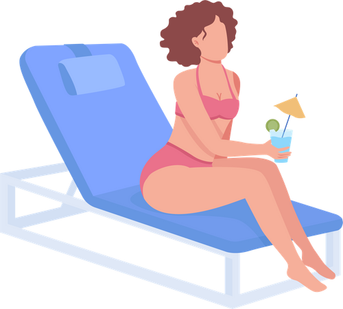 Young woman in swimsuit with cocktail  Illustration